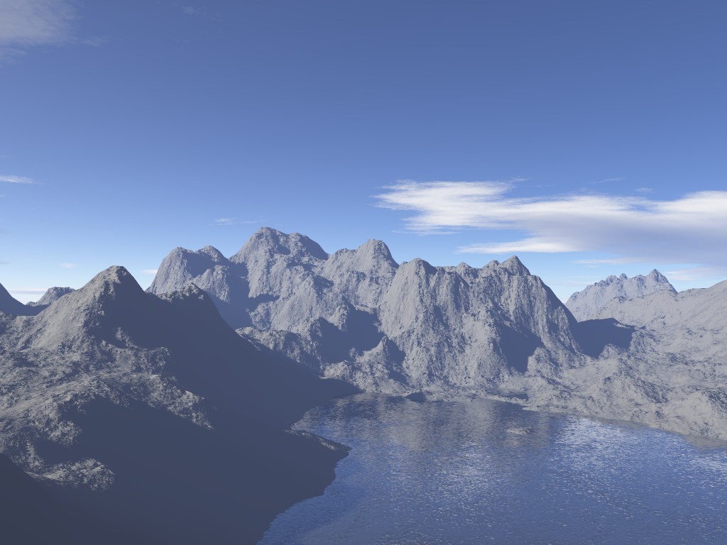 scene1.bmp - First terragen terain render I did.  Pretty basic, with no layers or anything.  Just clouds and water.